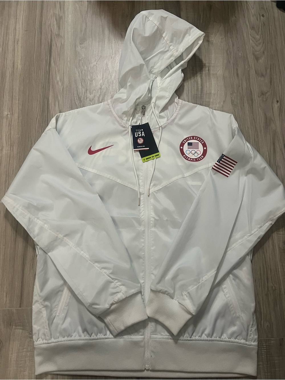 Nike White Team USA Hooded Windbreaker Jacket with Red Accents